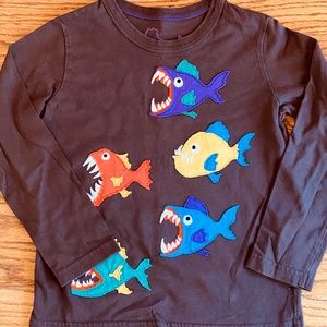 mini BODEN 4-5 Fish Appliqué Long-sleeved T-shirt